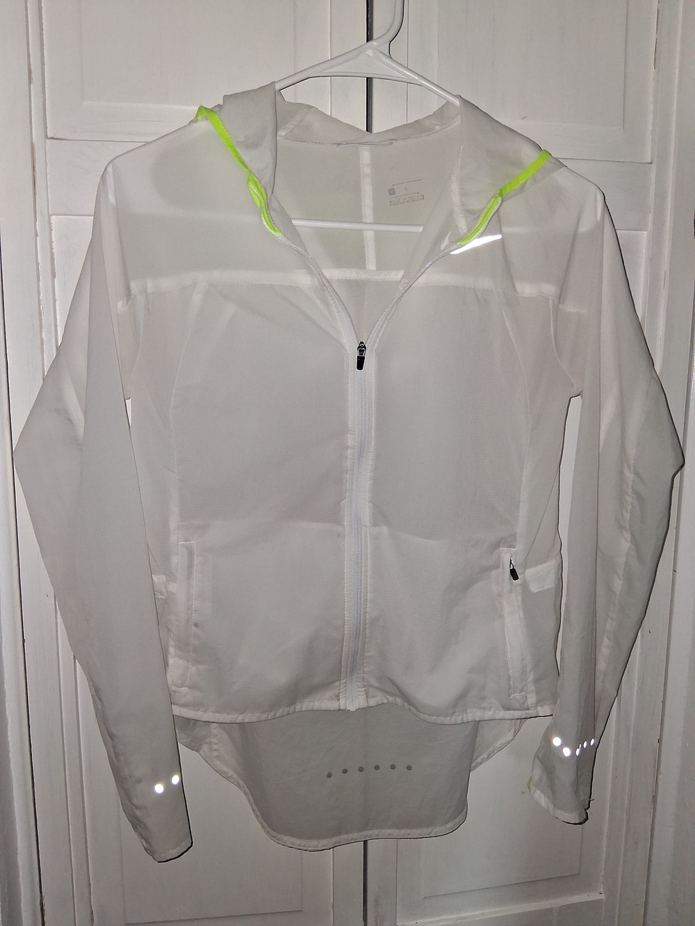 Nike White Lightweight Hooded Zip-Up Jacket with Neon Yellow Trim